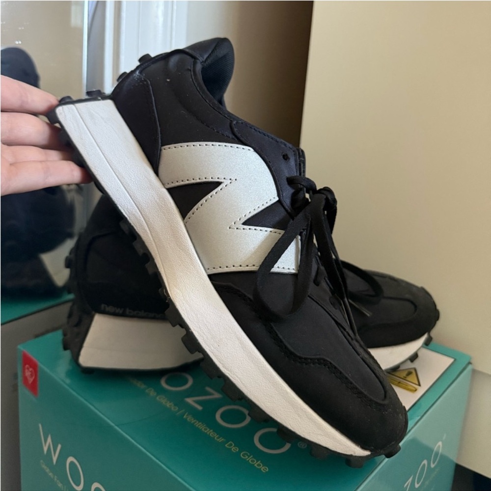 New Balance Black and White Trail-Style Athletic Sneakers